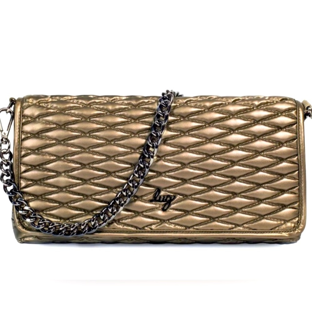 Lug Metallic Bronze Quilted Crossbody Bag NWT Chain Strap RFID Glam Travel Purse